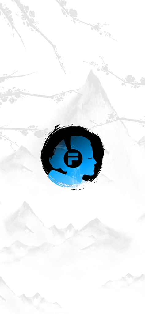 Fresco 360 - 8D Music Player - Fresco 360 app logo with a silhouette wearing headphones on a zen mountain background