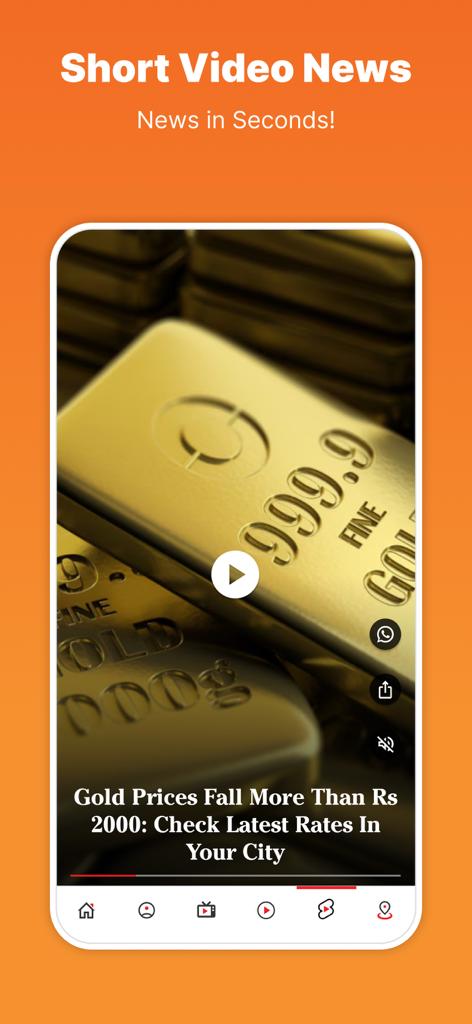 News18 app interface displaying a short video news update about gold prices in India