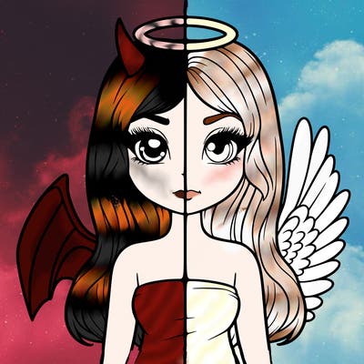realistic girl split devil and angel
