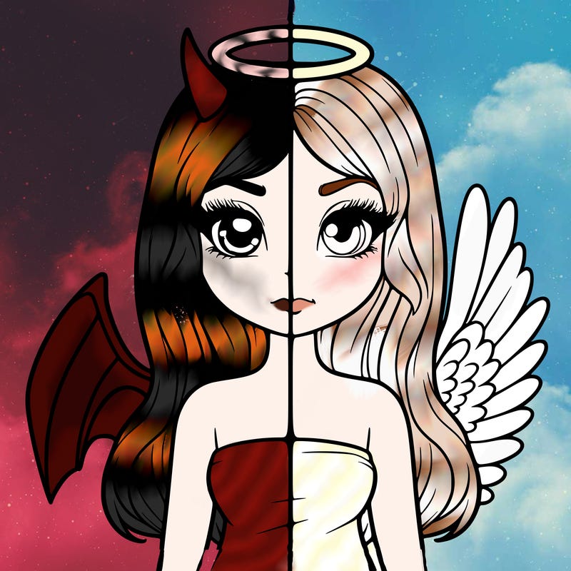 realistic girl split devil and angel