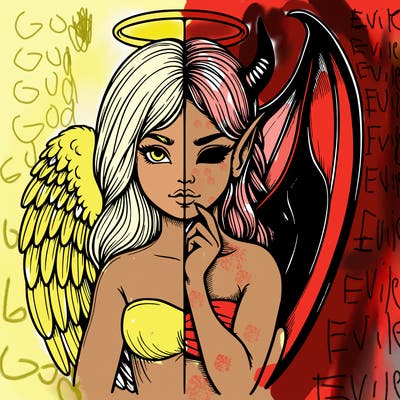 realistic angel half demon