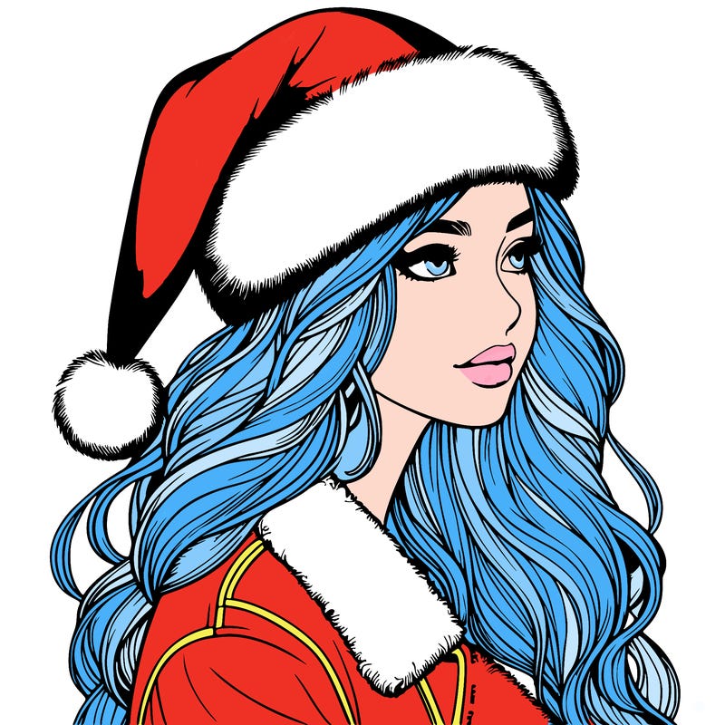 realistic girl in santa hat