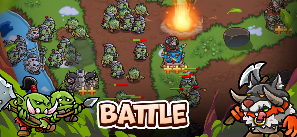 Crazy Defense Heroes: RPG TD - Strategic tower defense battle in Crazy Defense Heroes featuring heroes and monsters