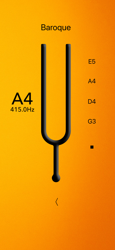 Baroque tuning interface in Violin Tuner Basic app showing A4 at 415Hz