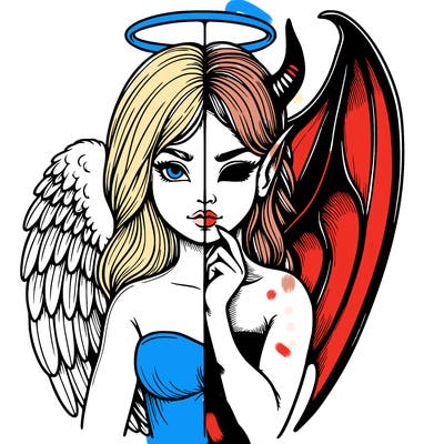 realistic angel half demon