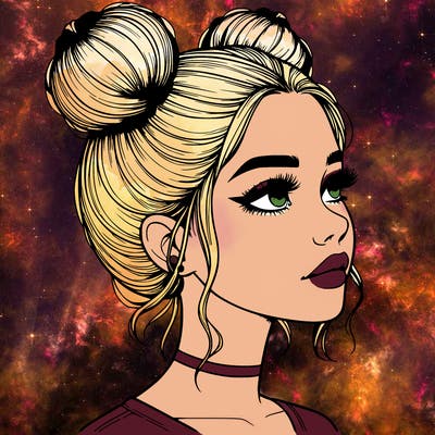 realistic girl with buns on the top of her head