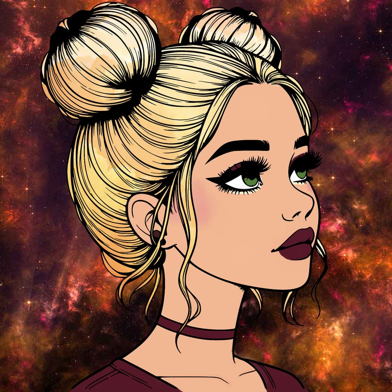 realistic girl with buns on the top of her head