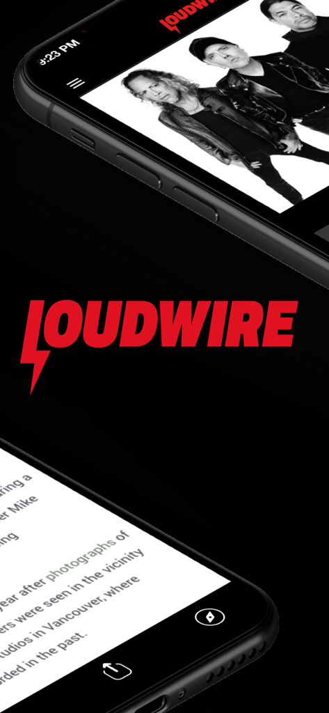Loudwire mobile app interface displaying hard rock and metal news on smartphone screens