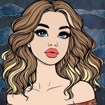 realistic girl with wavy hair and lips
