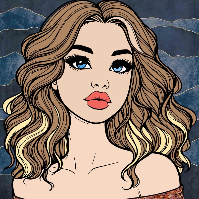 realistic girl with wavy hair and lips