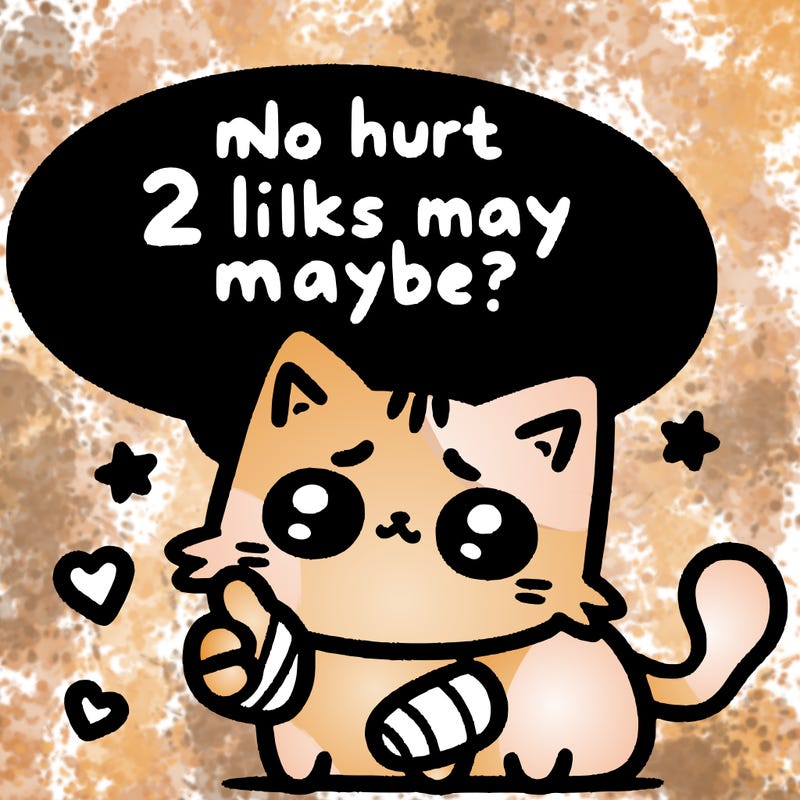cute cat thats been hurt saiying 2 likes maybe