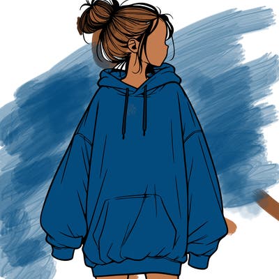 realistic girl with a oversized sweatshirt on and a bun