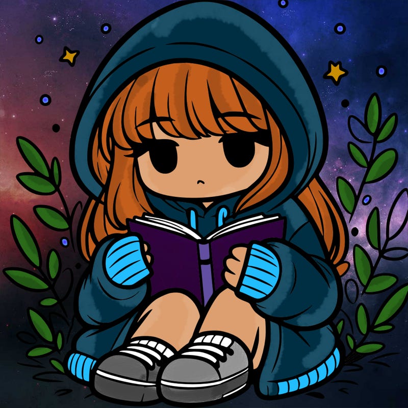 girl in oversized hoodie reading a book