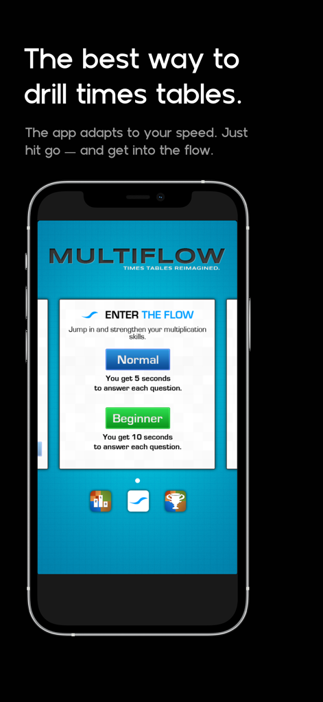 MultiFlow - MultiFlow app screen showing difficulty selection for multiplication drills