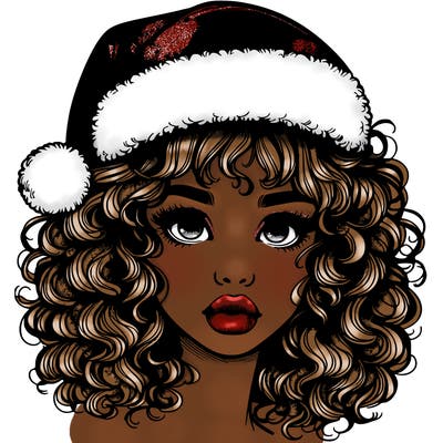 realistic girl with a santa hat curly hair and lips