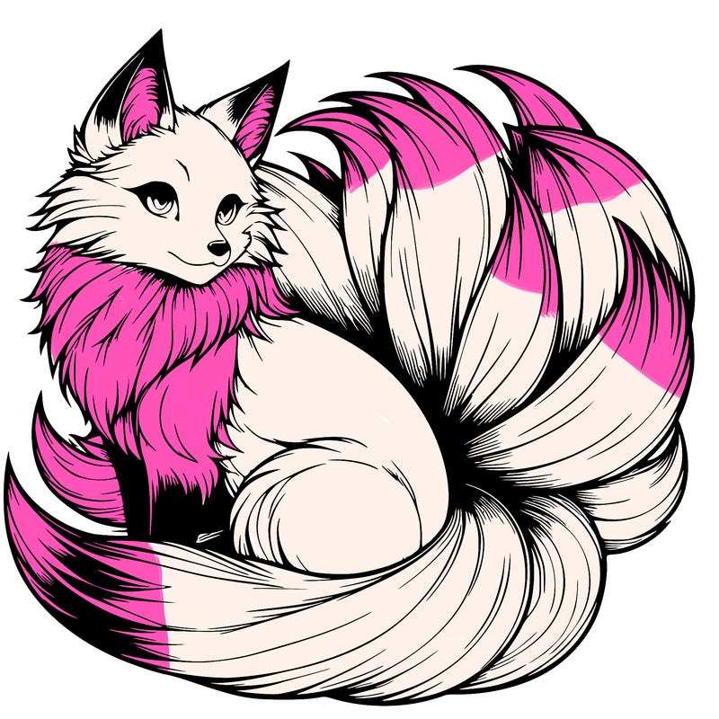 realistic detailed 9 tailed anime fox