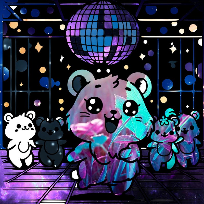 a cute and adobrable hamster having a dance party with friends in a disco ball-lit room coloring page --ar 9:16