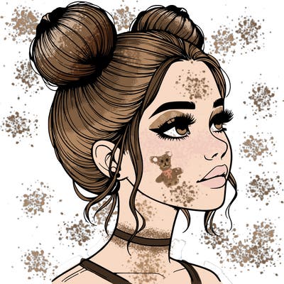 realistic girl with buns on the top of her head