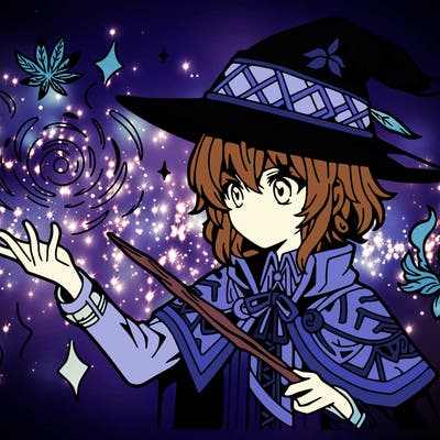 anime witch practicing her magic