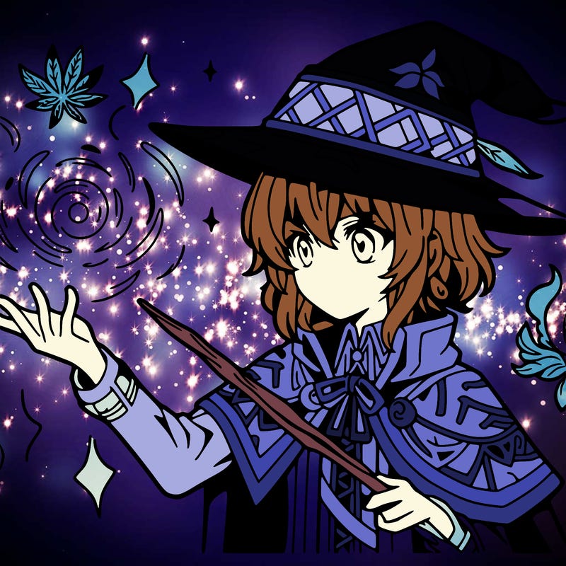 anime witch practicing her magic