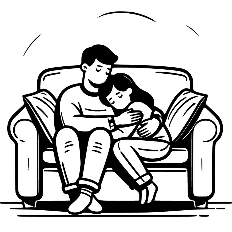 a couple hugging on a couch