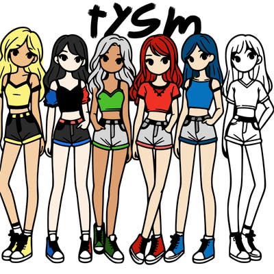 a group of girls wearing crop tops and shorts