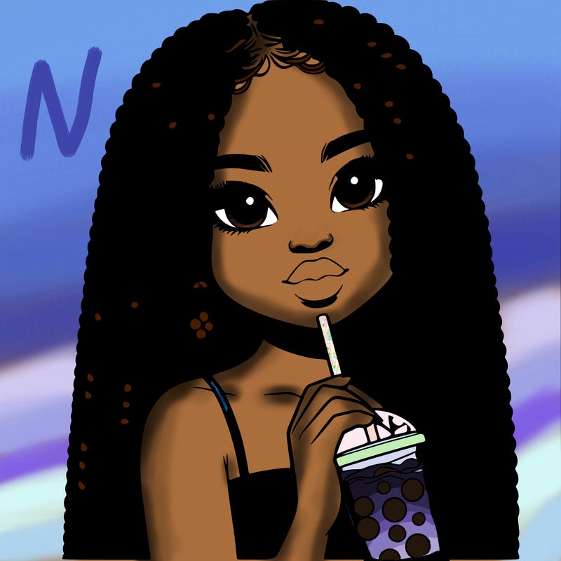 realistic girl holding a boba with braided hair