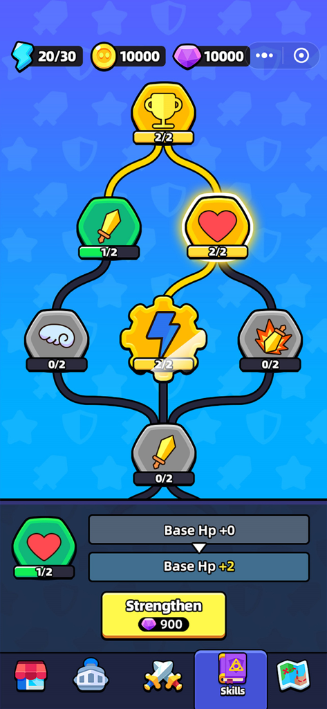 Fortress of Gears - Fortress of Gears skill tree upgrade screen showing base health and tactical improvements