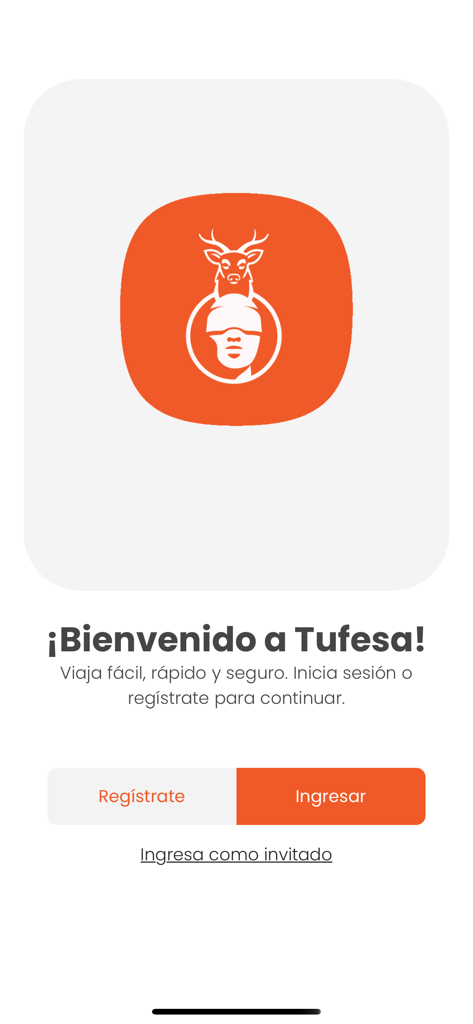 Tufesa - Tufesa mobile app welcome screen with login and registration options in Spanish