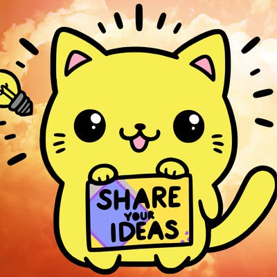 a cute cat saying share your ideas