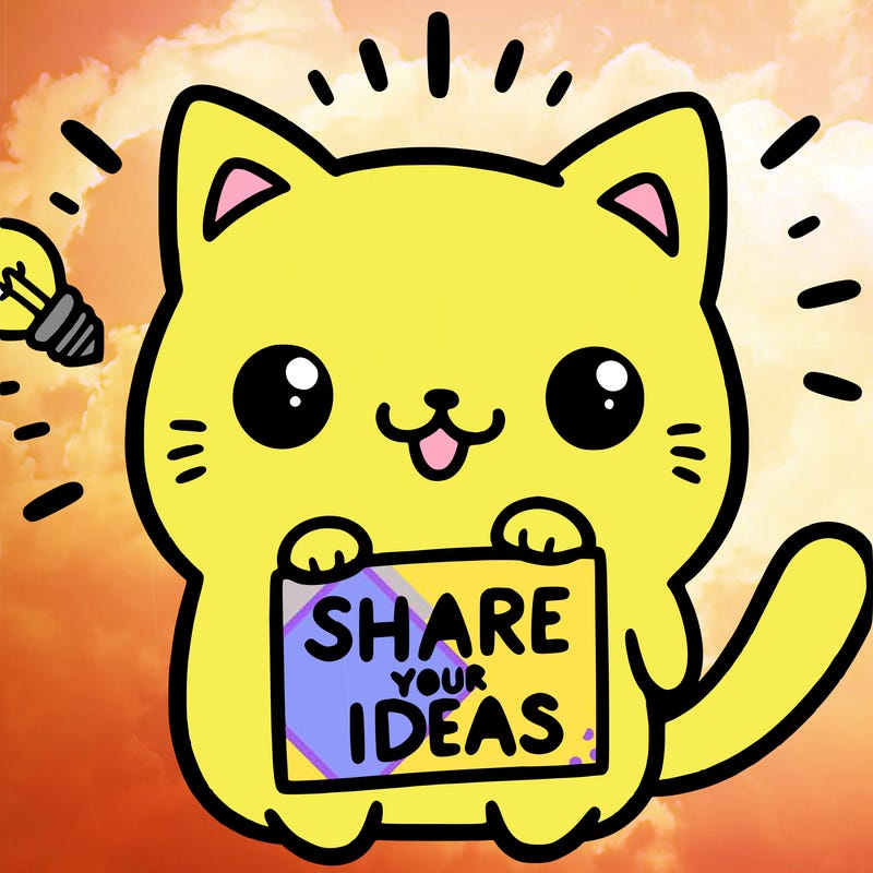 a cute cat saying share your ideas