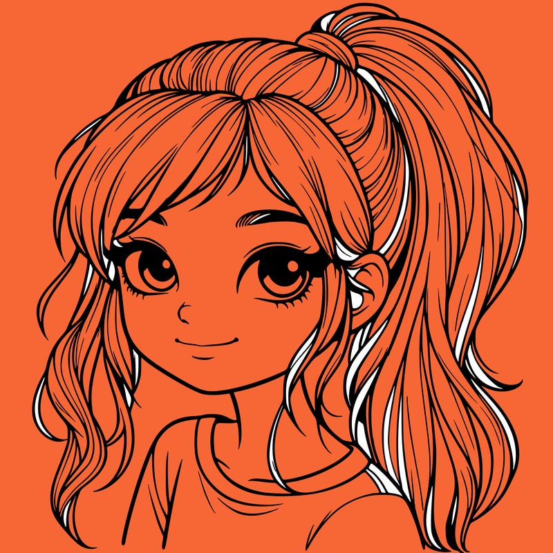 realistic girl with ponytail