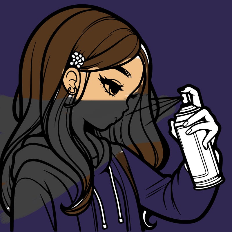a realistic girl spray painting