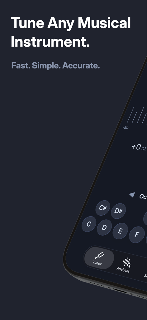 AudioPitch Tuner - Interfaz de la aplicación Afinador AudioPitch para afinar instrumentos musicales con alta precisión