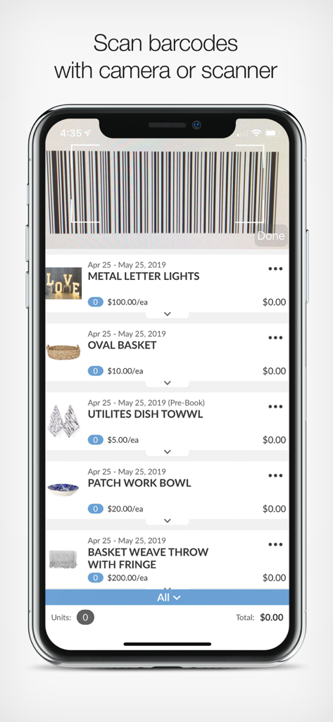 NuORDER 4.0 mobile app barcode scanning interface for wholesale order management