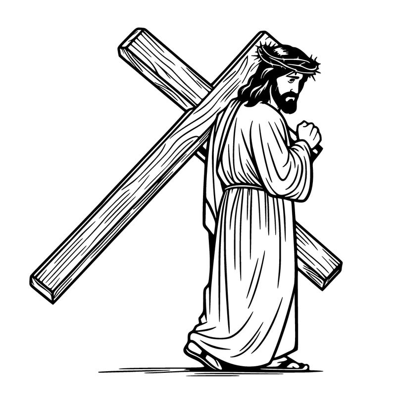 jesus holding the cross on the back