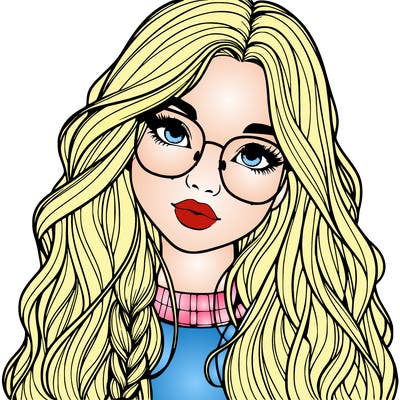 girl with long hair and freckles and glasses realistic