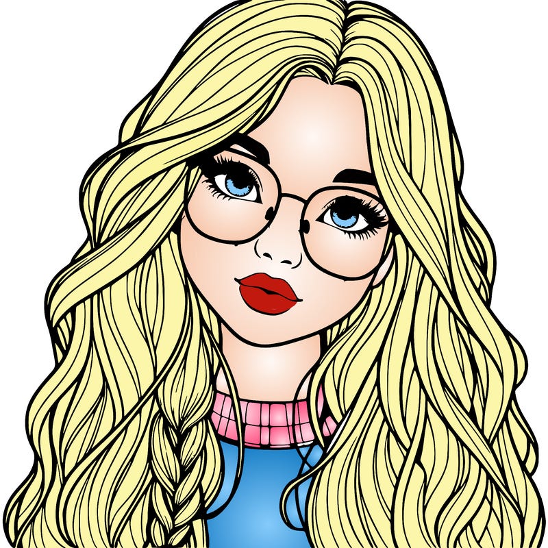 girl with long hair and freckles and glasses realistic