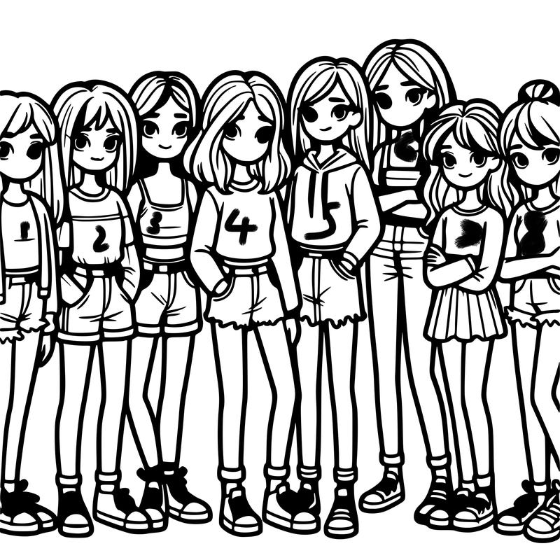 a group of 8 teenage girls standing next to each other