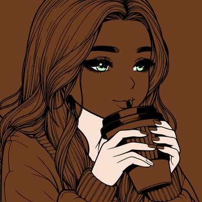 realistic girl drinking coffee