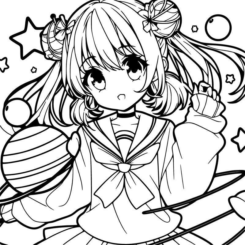 anime girl with planet and star accessories