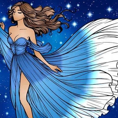 realistic woman in dress flowing the the wind