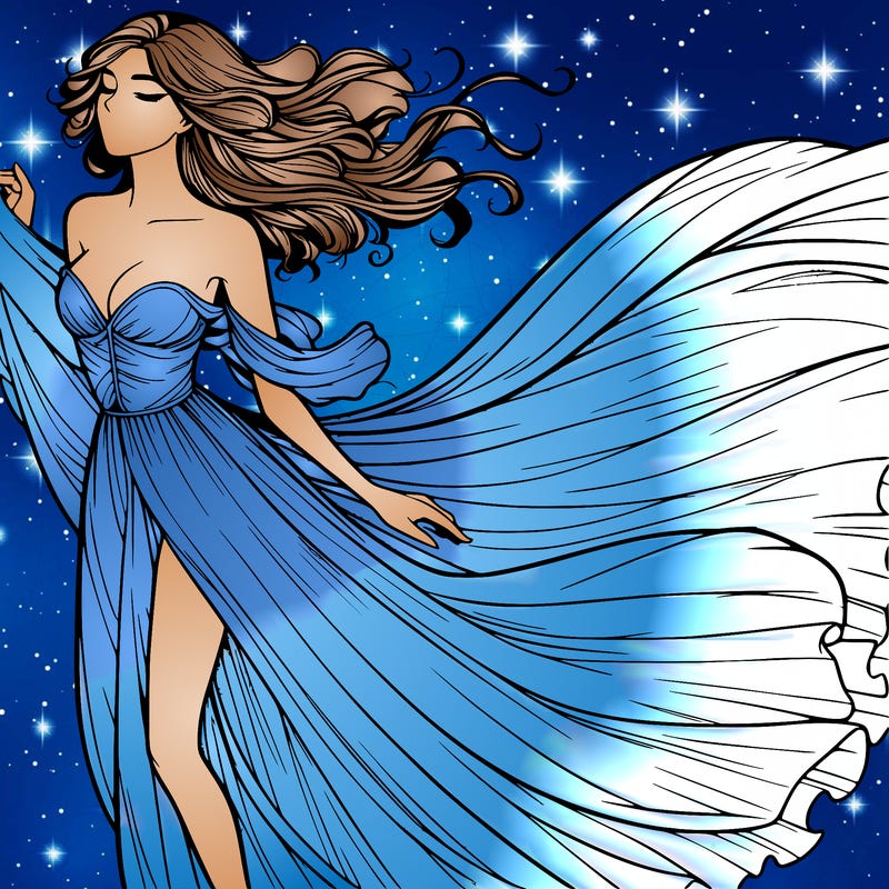 realistic woman in dress flowing the the wind