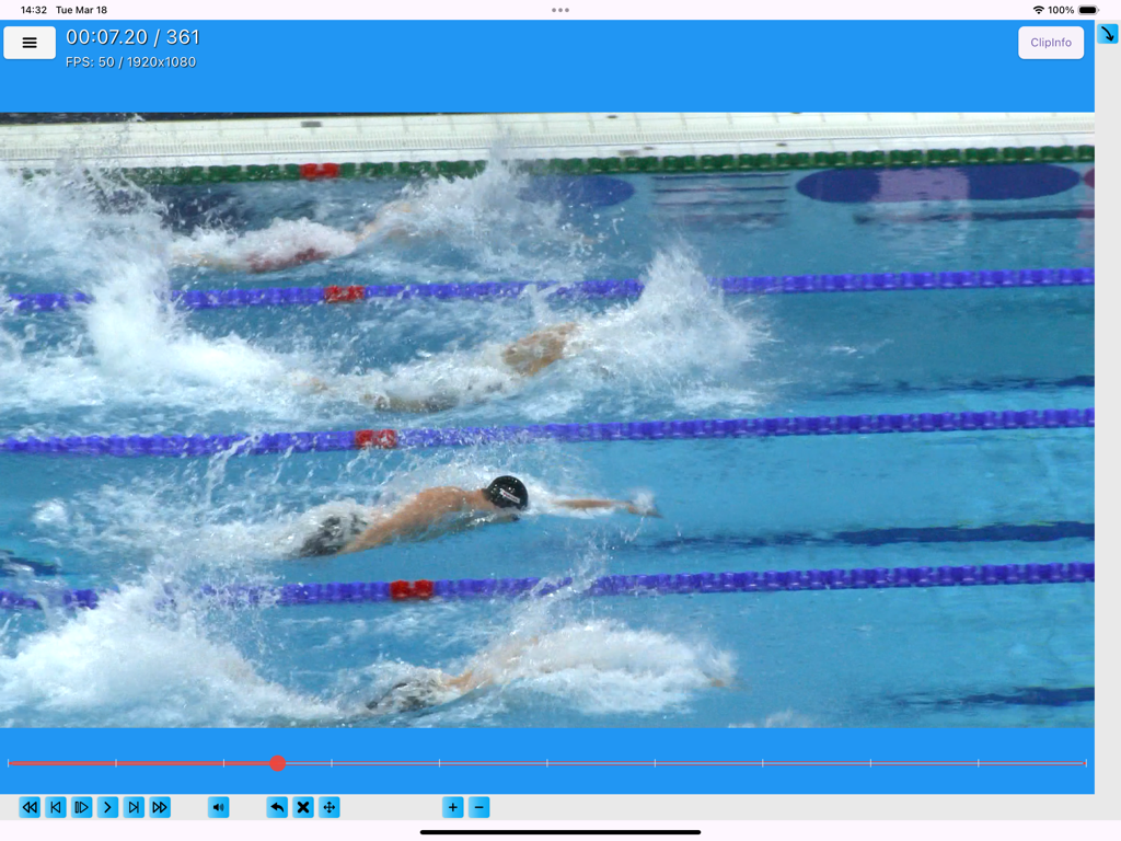 Video Analyzer Viewer - Technische Videoanalyse eines Wettkampfschwimmrennens auf dem iPad