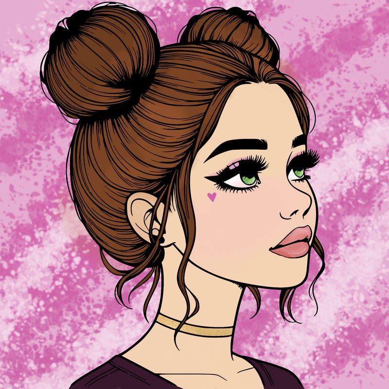 realistic girl with buns on the top of her head