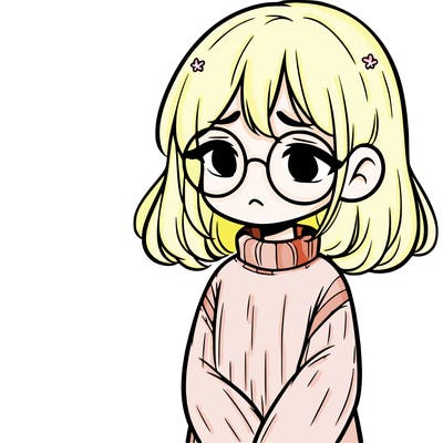 sad girl with glasses in a sweater