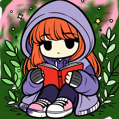girl in oversized hoodie reading a book