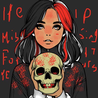 realistic girl holding a skull