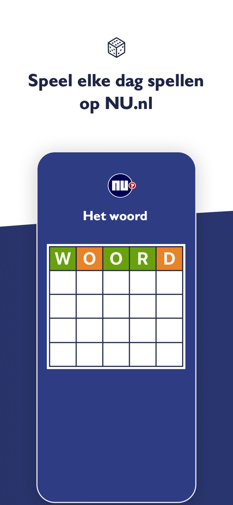 NU.nl - Interfaz del juego de palabras diario en la aplicación de noticias NU.nl.
