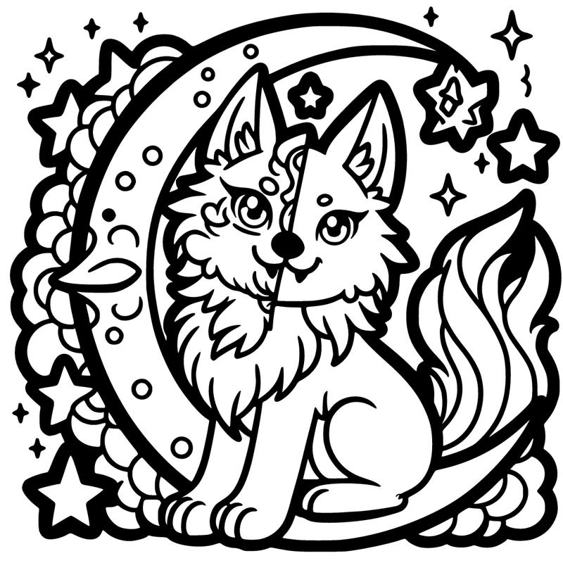 moon wolf with stars that is half dragon